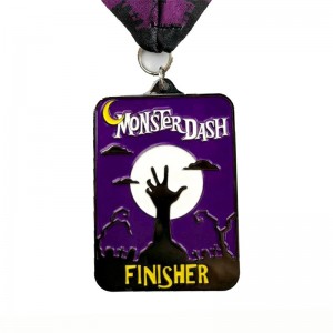 Metal Die Casting Ματ Black Metal Medal Halloween Flip-Open Sports Medals